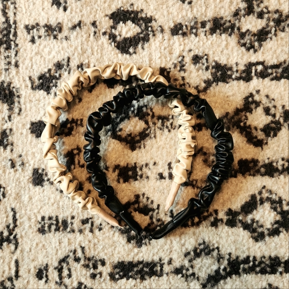 Mini Faux Leather Headband 2pk - A New Day™ Black/Ivory